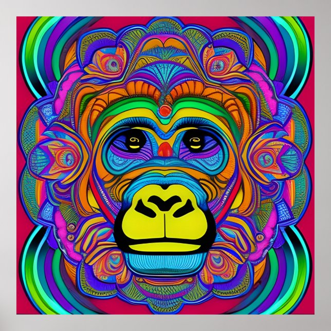 Farbenfrohe Gorilla Mandala Einzigartig interessan Poster (Vorne)