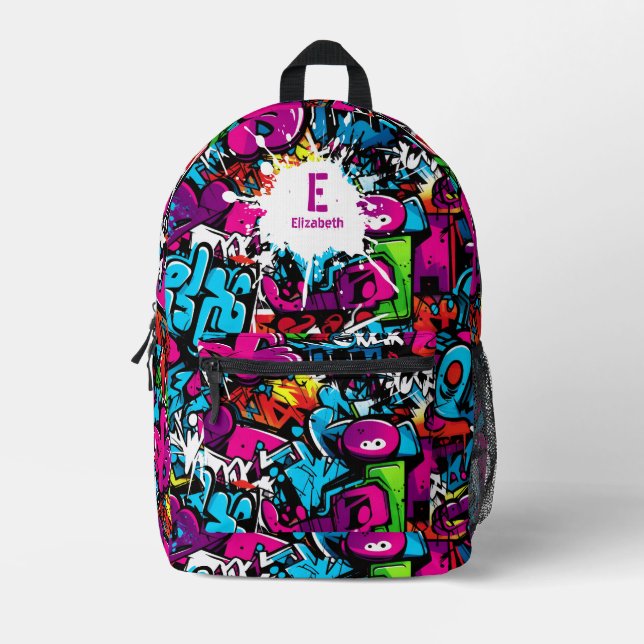 Farbenfrohe Graffiti Art Name gedruckter Rucksack (Vorderseite)