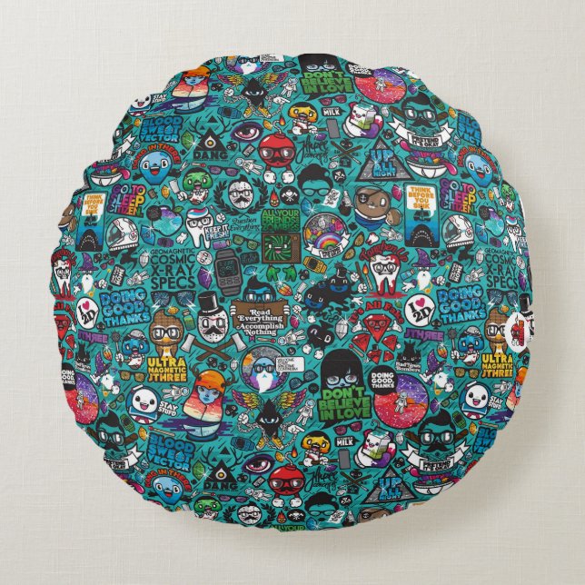 Farbenfrohe Graffiti Art Rundes Kissen (Vorderseite)