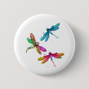 Farbenfrohe grafische Muster Dragonfly Funny Flyin Button