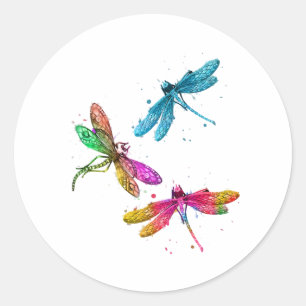 Farbenfrohe grafische Muster Dragonfly Funny Flyin Runder Aufkleber