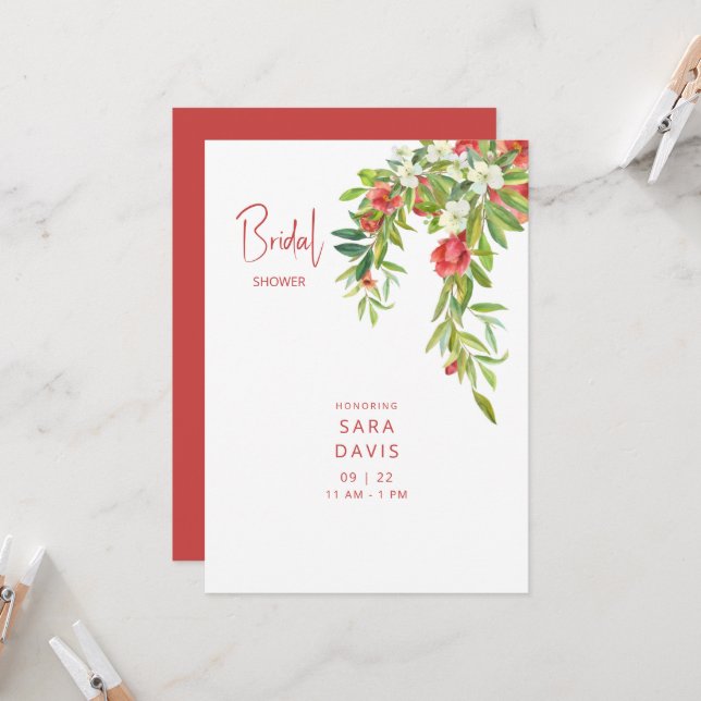 Farbenfrohe Granatapfel Rote Bridal Einladung (Vorderseite/Rückseite Beispiel)