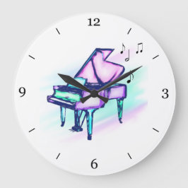 Farbenfrohe Grand Piano Wasserfarbe & Musiknoten Große Wanduhr