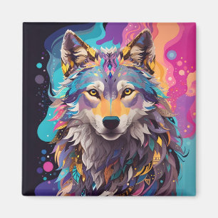 Farbenfrohe graue Wolf Neon Farben Magnet
