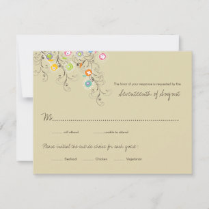 Farbenfrohe Groovy Blumen Garten Hochzeit Antwortk RSVP Karte