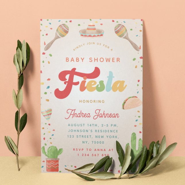 Farbenfrohe Groovy Fiesta Retro Mexican Baby Showe Einladung (Von Creator hochgeladen)