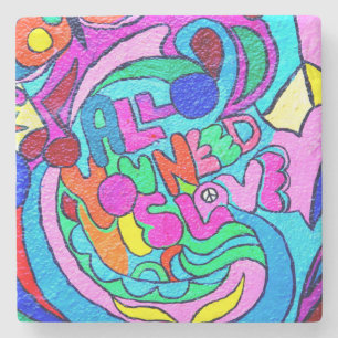 farbenfrohe groovy Frieden und Liebe Steinuntersetzer