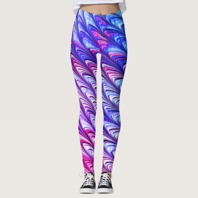 Farbenfrohe Groovy Funky Trippy Waves Abstrakte Ku Leggings (Vorderseite)