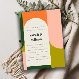 Farbenfrohe Groovy Retro Arch Abstrakte Paare Dusc Einladung