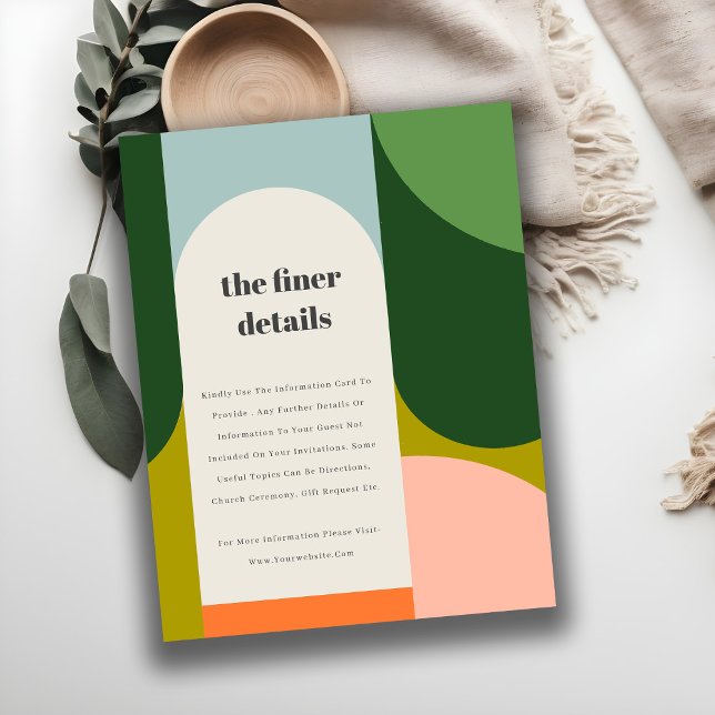 Farbenfrohe Groovy Retro Arch Fett Hochzeitsdetail Begleitkarte (Von Creator hochgeladen)