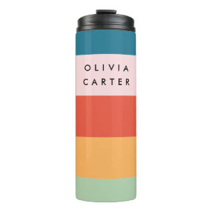 Farbenfrohe Groovy Retro Horizontaler Streifen Nam Thermosbecher