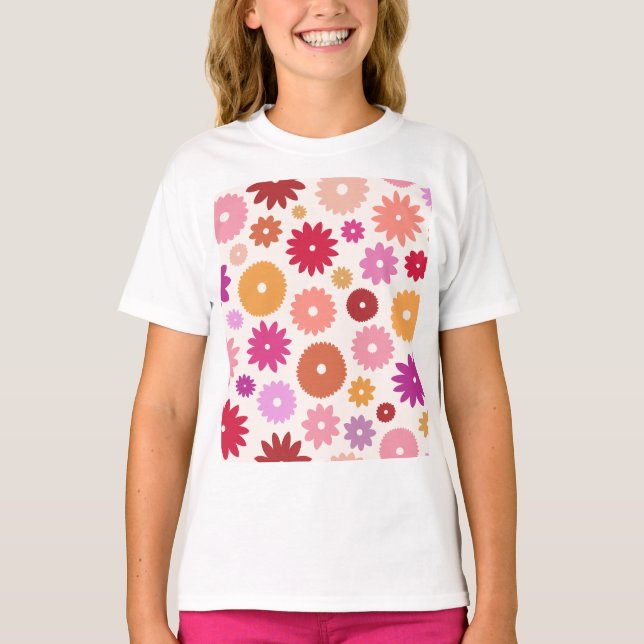 Farbenfrohe große Blütenmuster T-Shirt (Vorderseite)