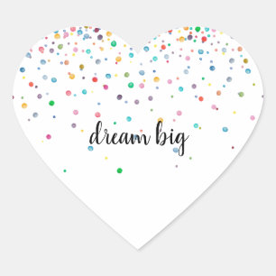 Farbenfrohe grüne blaue gelbe Konfetti-Punkte Herz-Aufkleber