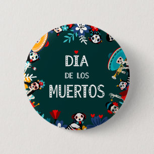 Farbenfrohe grüne Dia de los Muertos Lebenslauf Button