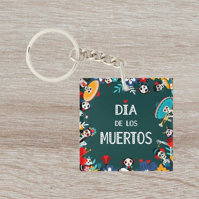 Farbenfrohe grüne Dia de los Muertos Lebenslauf Schlüsselanhänger (Von Creator hochgeladen)
