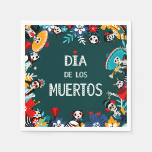 Farbenfrohe grüne Dia de los Muertos Lebenslauf Serviette