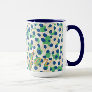 Farbenfrohe grüne Geparden-Monogramm Tasse