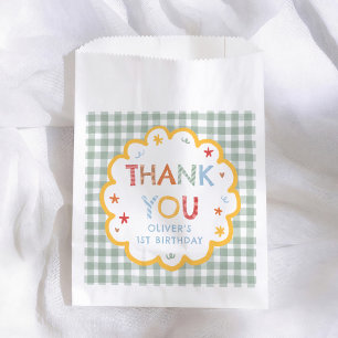 Farbenfrohe Grüne Gingham 1. Geburtstags Dankeschö Geschenktütchen