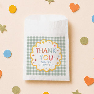 Farbenfrohe Grüne Gingham 1. Geburtstags Dankeschö Geschenktütchen