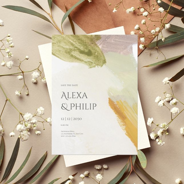 Farbenfrohe Grüne Moderne Abstrakte Kunsthochzeit Einladung (1)