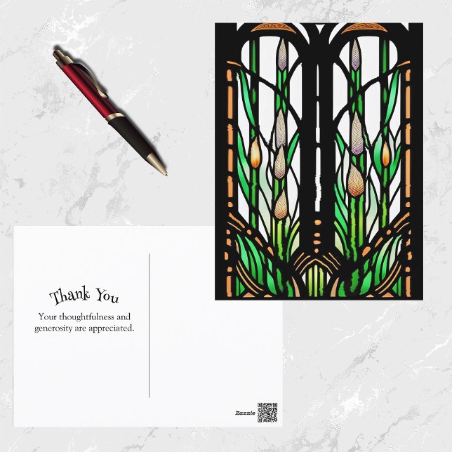 Farbenfrohe grüne Schilf Art Nouveau Glass Postkarte (Von Creator hochgeladen)