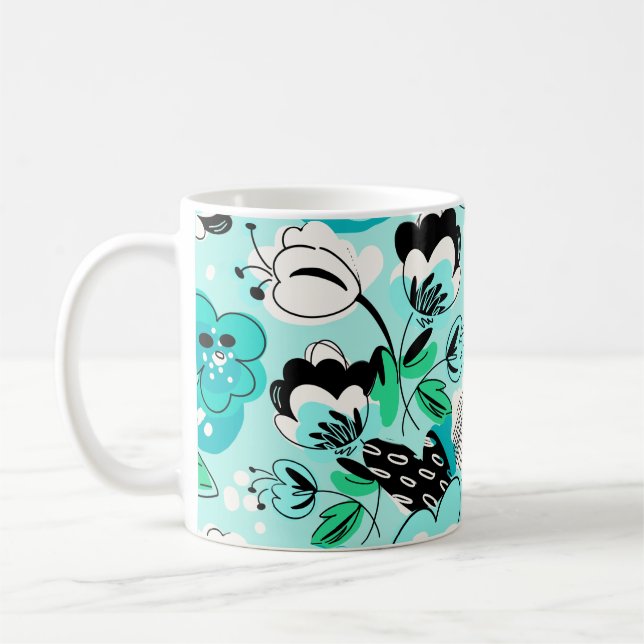 Farbenfrohe grüne Splashy Oversified Abstrakt Flor Kaffeetasse (Links)