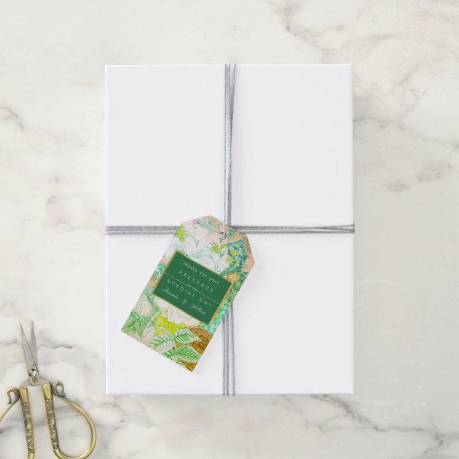 Farbenfrohe grüne Vintage Blume Geschenkanhänger (Mit Garn)