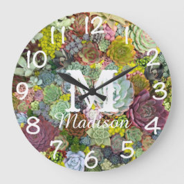 Farbenfrohe Grünpflanzen Sukkulente Große Wanduhr