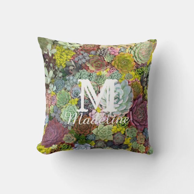 Farbenfrohe Grünpflanzen Sukkulente Kissen (Vorderseite)