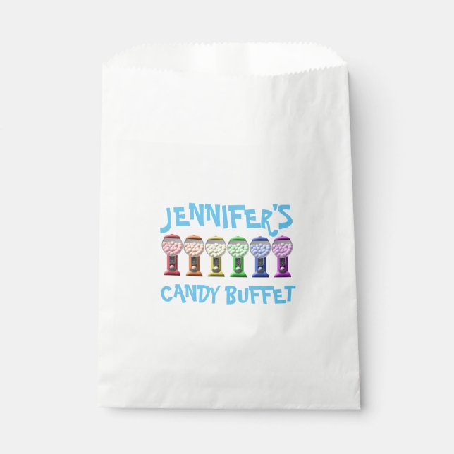 Farbenfrohe Gumball Jars Süßspeise Buffet nach Maß Geschenktütchen (Vorderseite)