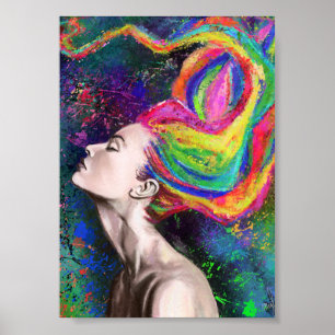 Farbenfrohe Haar Frau Poster drucken
