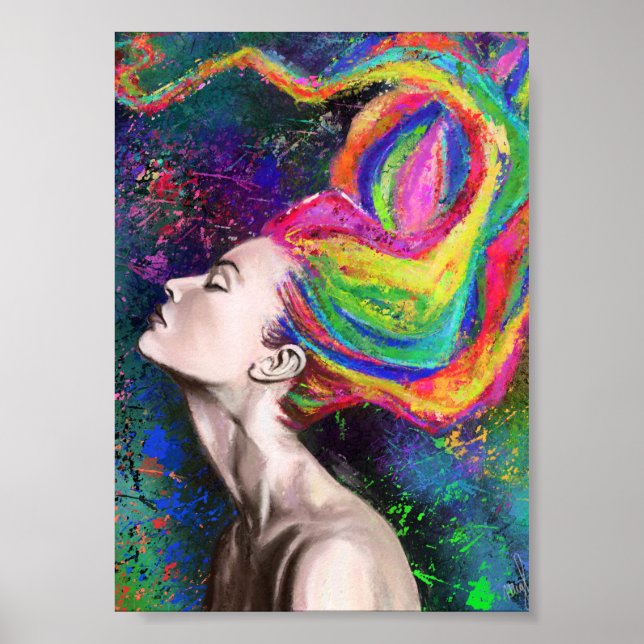 Farbenfrohe Haar Frau Poster drucken (Vorne)