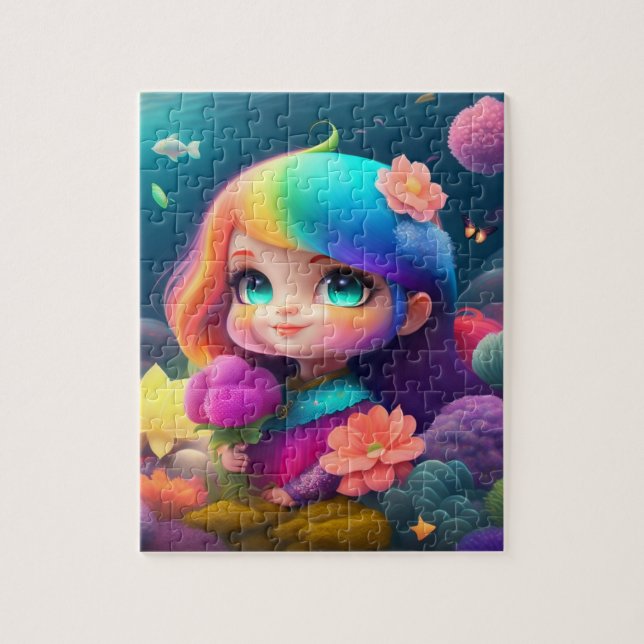 Farbenfrohe Haar Kleine Girl Puzzle (Vertikal)