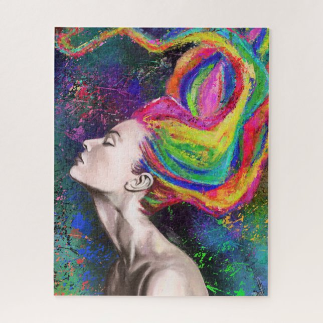 Farbenfrohe Haar Puzzle Frau - Malerei Kunst (Vertikal)