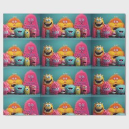 Farbenfrohe, haarige Monster in hellen Farben Geschenkpapier