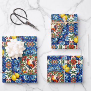 Farbenfrohe Hahn, mediterran, mosaik, Zitrone, Geschenkpapier Set