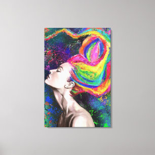 Farbenfrohe Hair Frau Canvas Print - Malerei Art Leinwanddruck