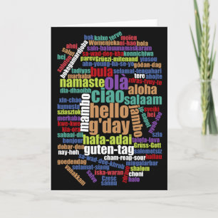 Farbenfrohe Hallo in vielen Sprachen Word Cloud Karte