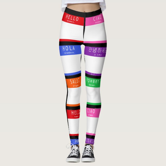 Farbenfrohe Hallo mein Name ist Leggings (Vorderseite)