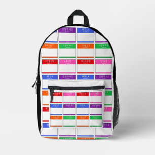 Farbenfrohe Hallo Mein Name ist Salut Ciao Hola Ru Bedruckter Rucksack