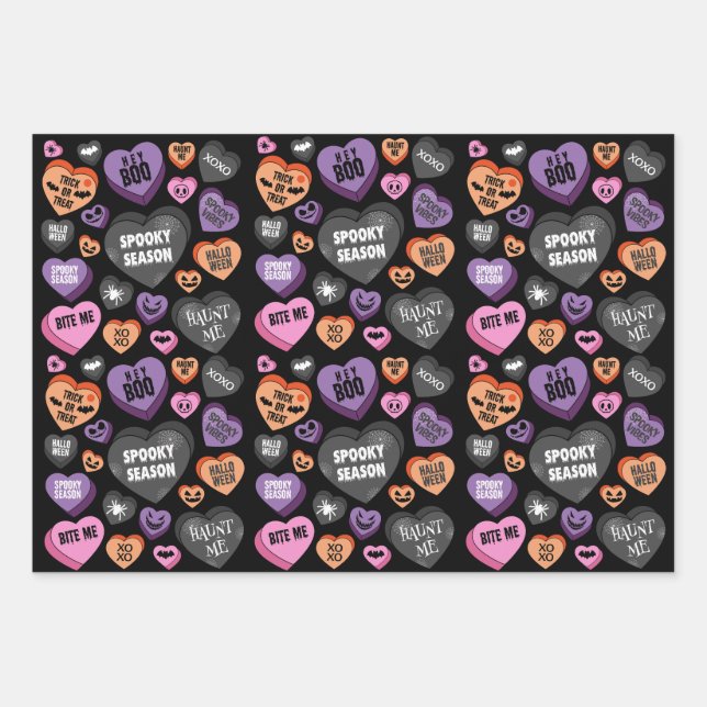 Farbenfrohe Halloween-Bonbons Geschenkpapier Set (Vorderseite)