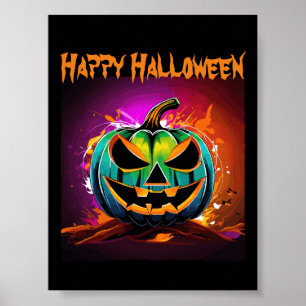 Farbenfrohe Halloween-Creepy Pumpkin Black Poster