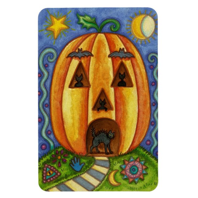 Farbenfrohe Halloween-Magnet mit einem Kürbis und  Magnet (Vertikal)