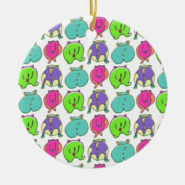 Farbenfrohe Hamster-Hintern-Muster Keramik Ornament (Vorne)