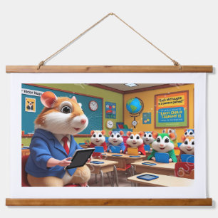 Farbenfrohe Hamster-Klassenwall-Tapisserie - Zurüc Wandteppich Mit Holzrahmen