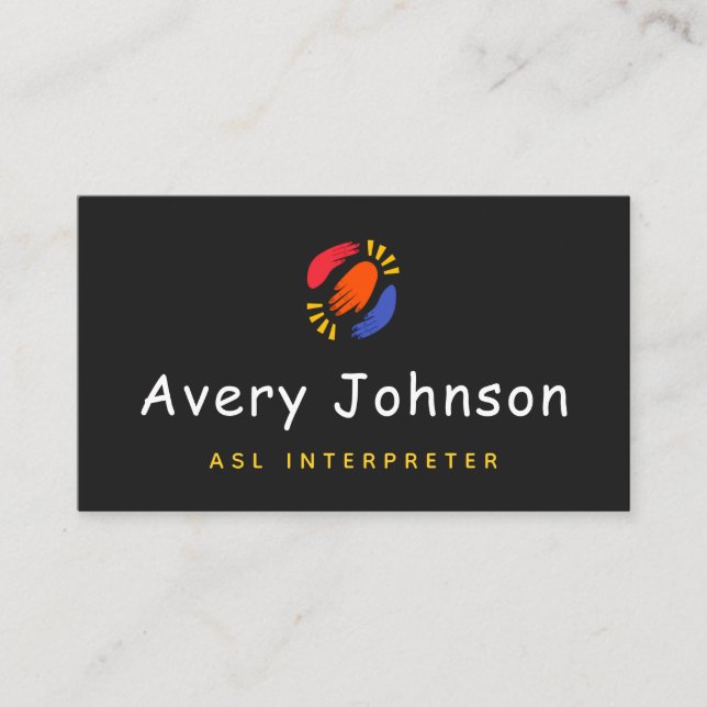 Farbenfrohe Hand ASL Instructor signieren Sprachle Visitenkarte (Vorderseite)