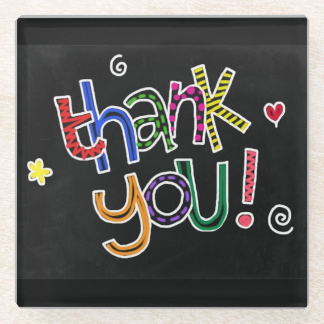 Farbenfrohe Hand Drawing Vielen Dank Glasuntersetzer (Vorderseite)