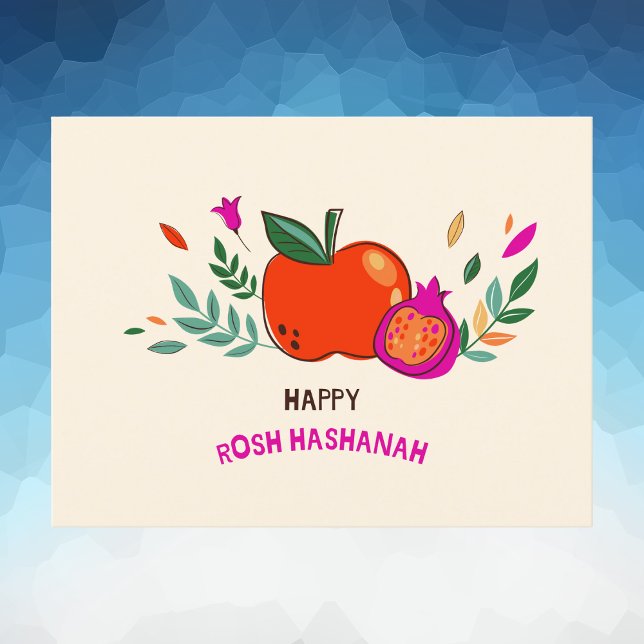 Farbenfrohe Hand Drawn Happy Rosh Hashanah Postkarte (Von Creator hochgeladen)