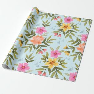 Farbenfrohe Hand Zeichnend Blume Geschenkpapier
