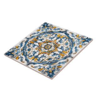 Farbenfrohe handbemalte Blumenziegel Fliese